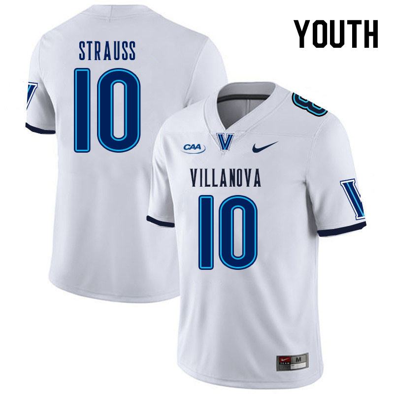 Youth #10 JR Strauss Villanova Wildcats College Football Jerseys Stitched Sale-White - Click Image to Close